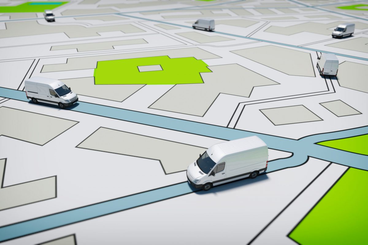 Image of map of streets with trucks